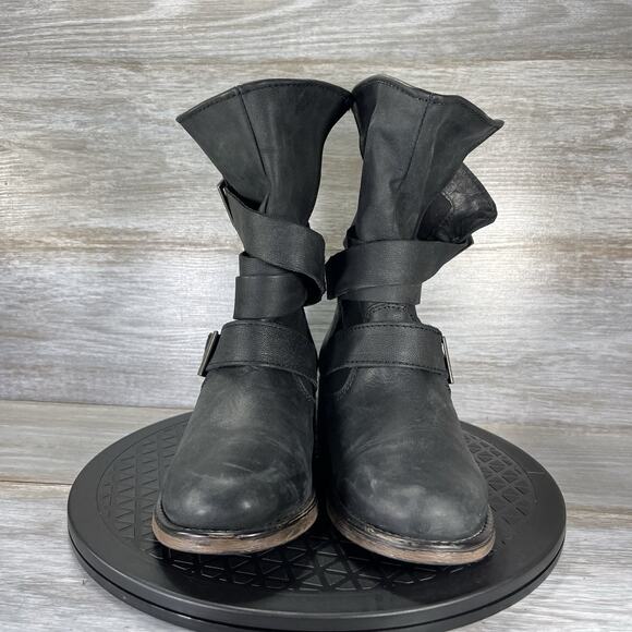 Steve Madden Womens Brewzzer Black Leather Buckle Moto Biker Boots Size 6.5 - Picture 2 of 9